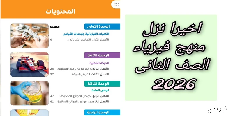 منهج الفيزياء للصف الثاني الثانوي 2026.. تحميل الكتاب بصيغة PDF من موقع الوزارة