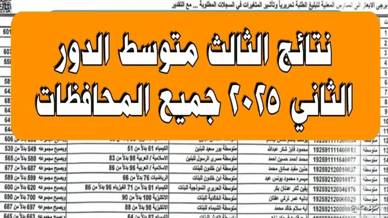 رابط استظهار نتائج ثالث متوسط دور ثاني 2025 عبر نتائجنا في عموم العراق