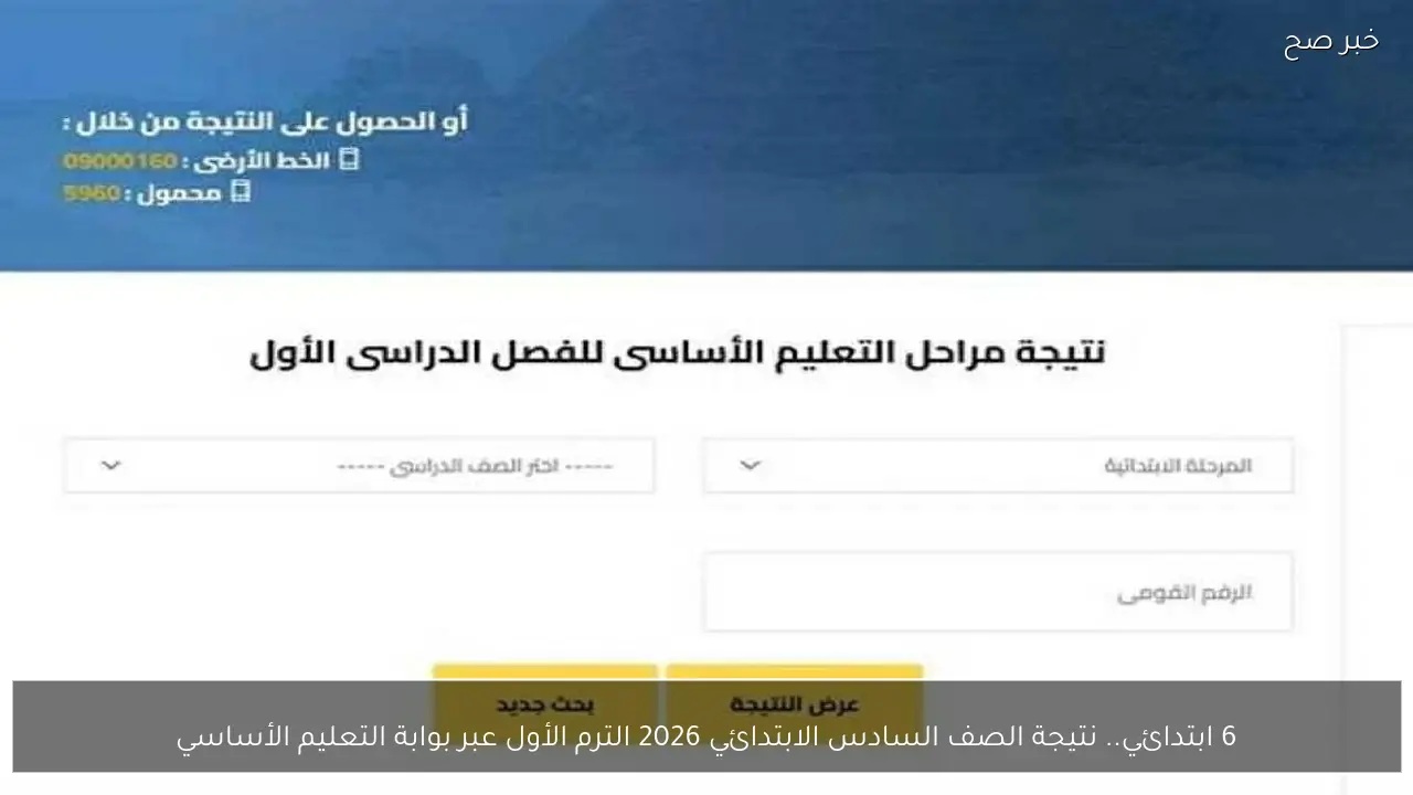 6 ابتدائي.. نتيجة الصف السادس الابتدائي 2026 الترم الأول عبر بوابة التعليم الأساسي