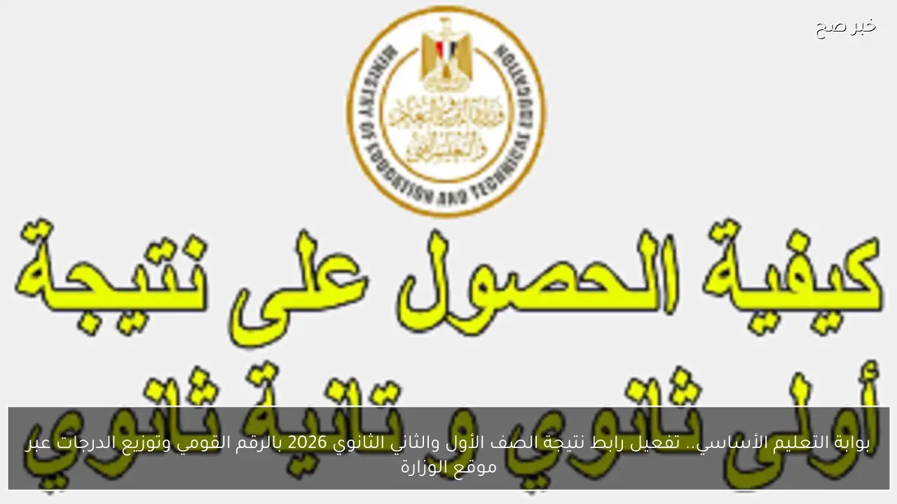 بوابة التعليم الأساسي.. لينك نتيجة الصف الأول والثاني الثانوي 2026 بالرقم القومي وتوزيع الدرجات عبر موقع الوزارة