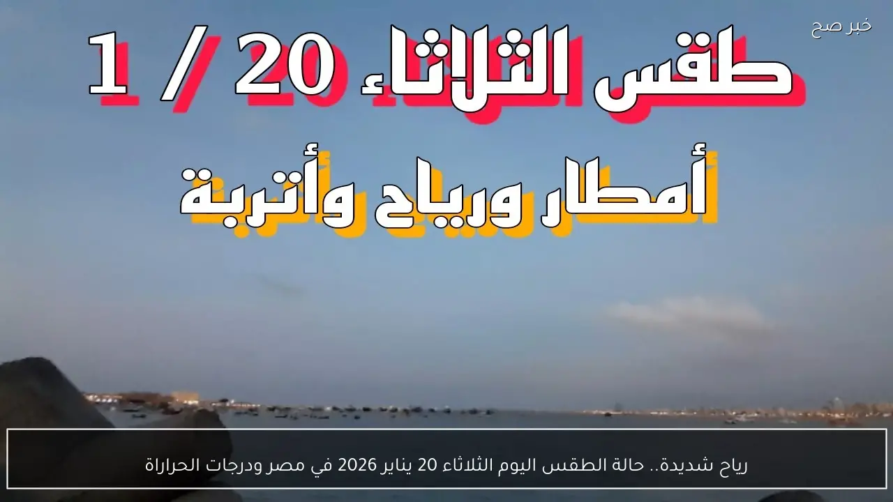 رياح شديدة.. حالة الطقس اليوم الثلاثاء 20 يناير 2026 في مصر ودرجات الحراراة