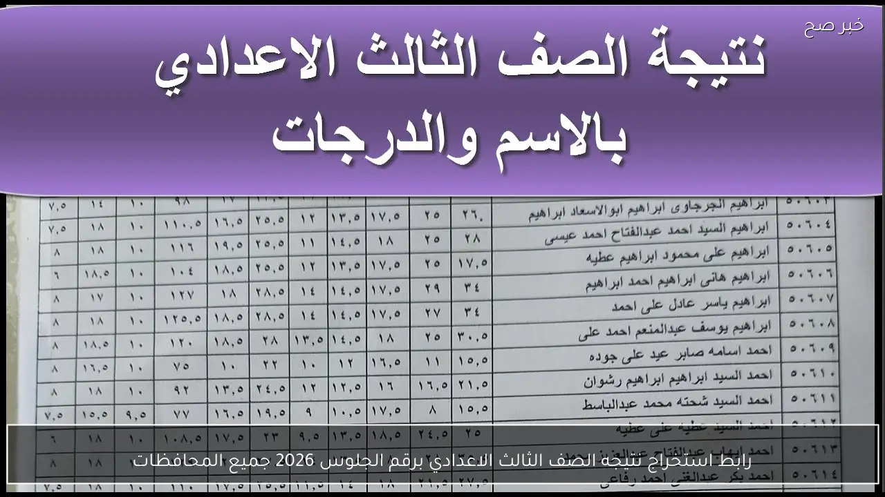 رابط استخراج نتيجه الصف الثالث الاعدادي برقم الجلوس 2026 جميع المحافظات