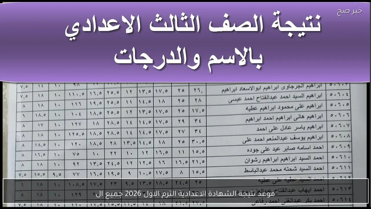موعد نتيجة الشهادة الاعدادية الترم الاول 2026 جميع المحافظات ورابط الاستعلام الرسمي