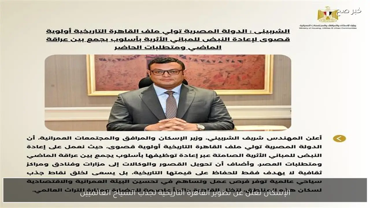 الإسكان تعلن عن تطوير القاهرة التاريخية لجذب السياح العالميين