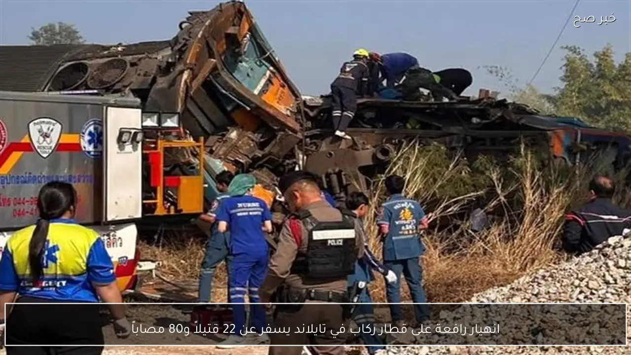 انهيار رافعة على قطار ركاب في تايلاند يسفر عن 22 قتيلاً و80 مصاباً