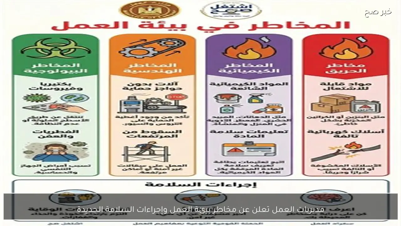 مديريات العمل تعلن عن مخاطر بيئة العمل وإجراءات السلامة الجديدة
