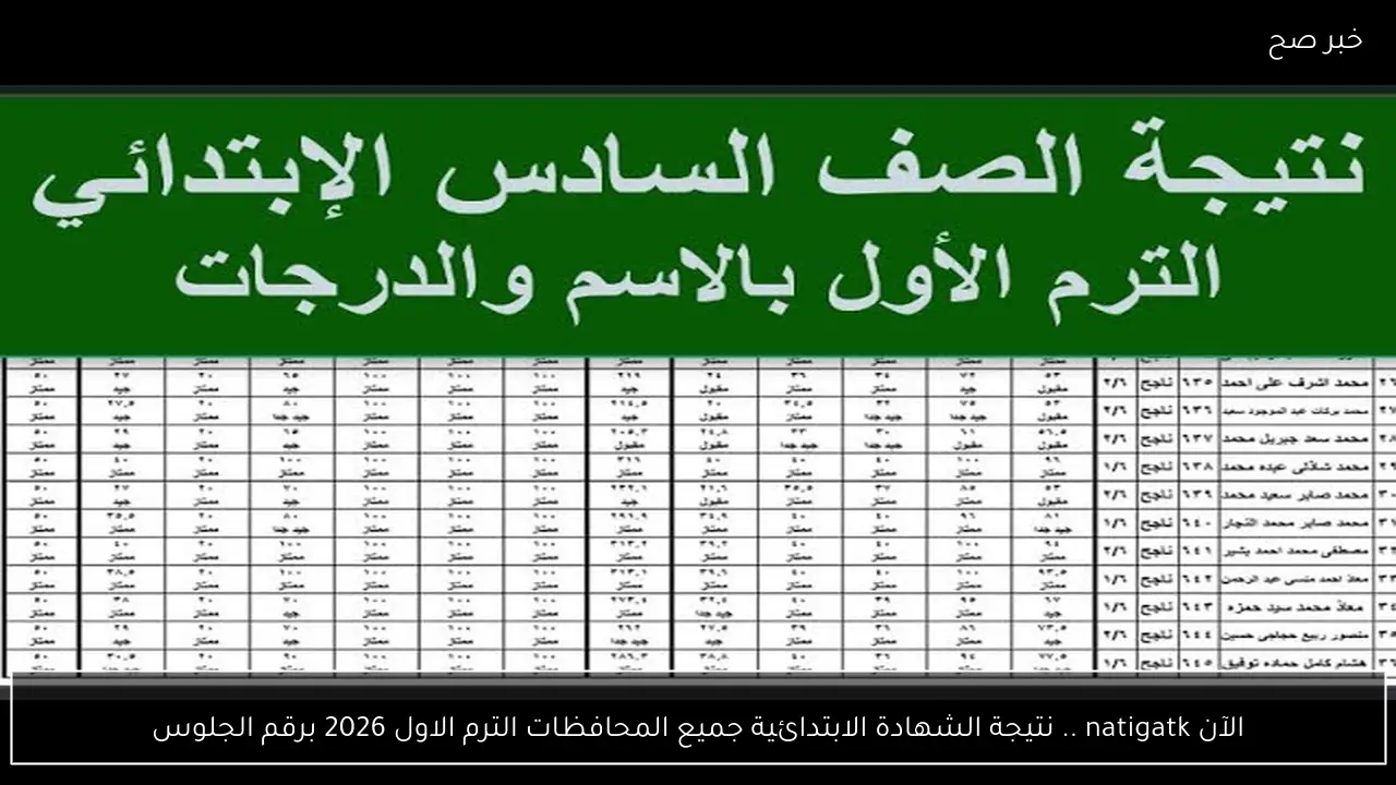 الآن natigatk .. نتيجة الشهادة الابتدائية جميع المحافظات الترم الاول 2026 برقم الجلوس