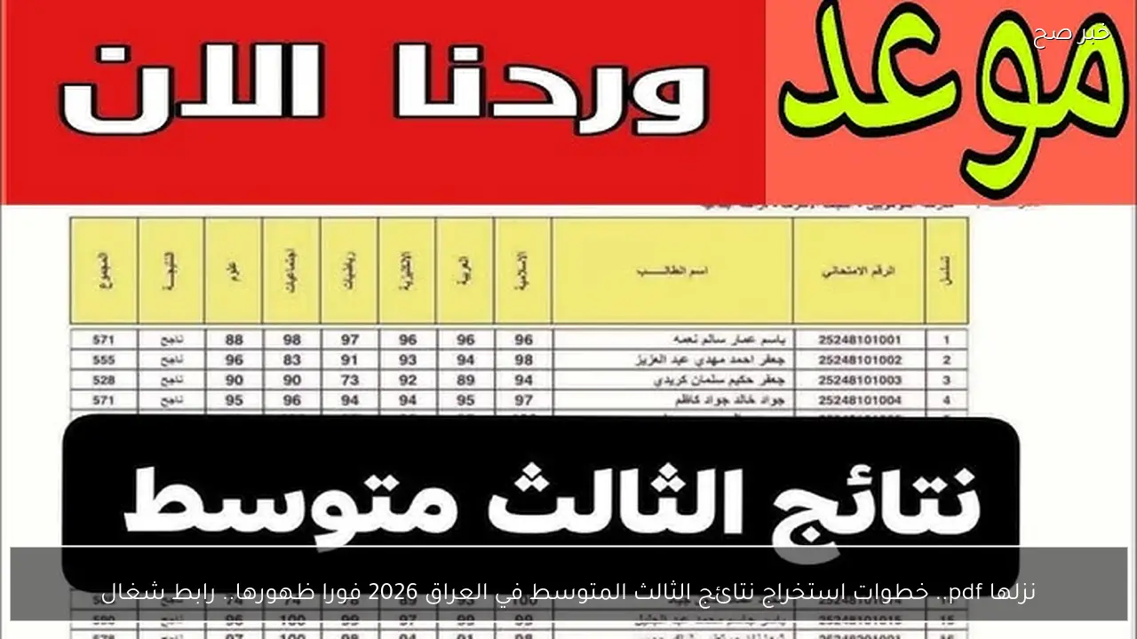 نزلها pdf.. خطوات استخراج نتائج الثالث المتوسط في العراق 2026 فورا ظهورها.. رابط شغال