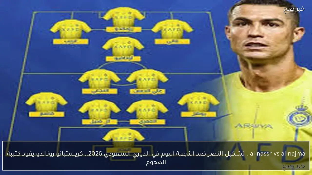 al-nassr vs al-najma.. تشكيل النصر ضد النجمة اليوم في الدوري السعودي 2026.. كريستيانو رونالدو يقود كتيبة الهجوم