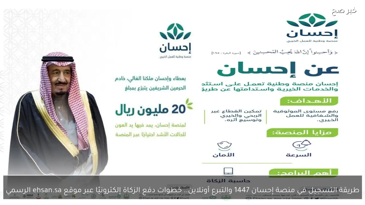 طريقة التسجيل في منصة إحسان 1447 والتبرع أونلاين.. خطوات دفع الزكاة إلكترونيًا عبر موقع ehsan.sa الرسمي