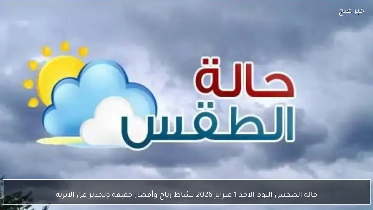 حالة الطقس اليوم الاحد 1 فبراير 2026 نشاط رياح وأمطار خفيفة وتحذير من الأتربة