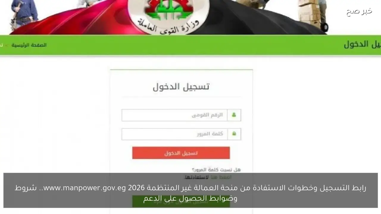 رابط التسجيل وخطوات الاستفادة من منحة العمالة غير المنتظمة 2026 www.manpower.gov.eg.. شروط وضوابط الحصول على الدعم
