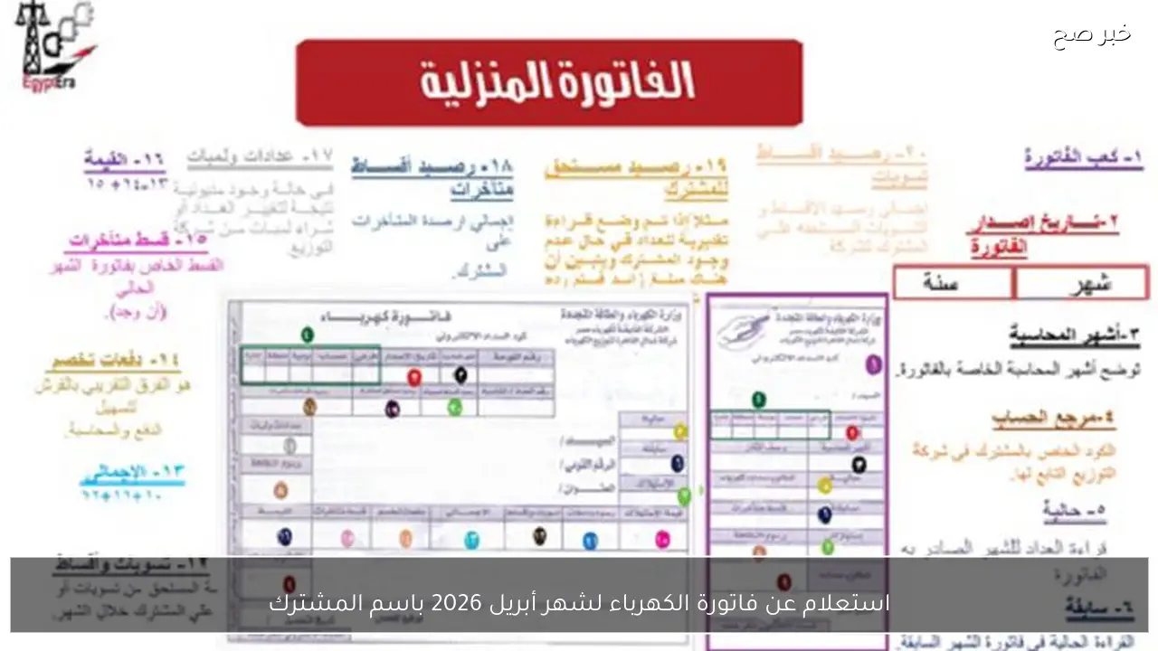 استعلام عن فاتورة الكهرباء لشهر أبريل 2026 باسم المشترك