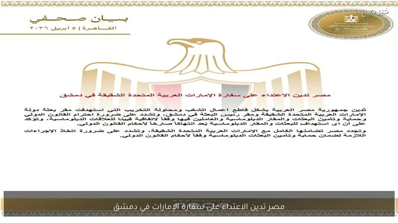 مصر تدين الاعتداء على سفارة الإمارات في دمشق